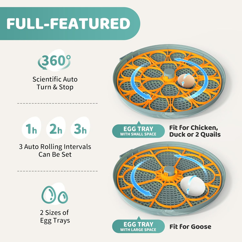 Egg Incubators for Hatching Eggs, Egg Incubator with Automatic Egg Turning and H