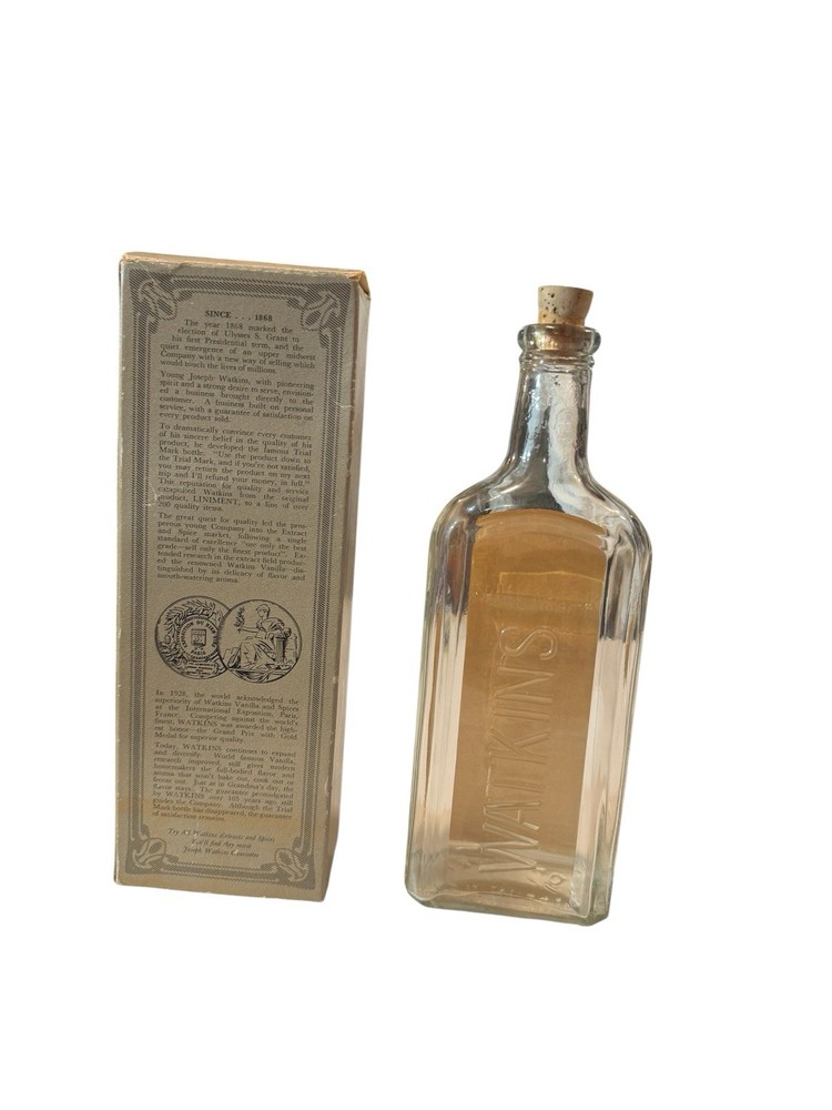 Vintage Watkins Vanilla Extract 11oz Bottle Empty With Original Box