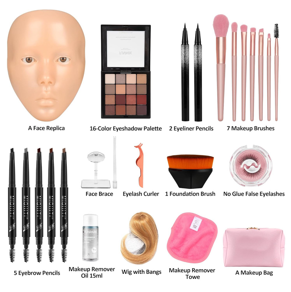 5D Silicone Makeup Practice Face – Reusable Mannequin Head with Full Kit, Wigs &