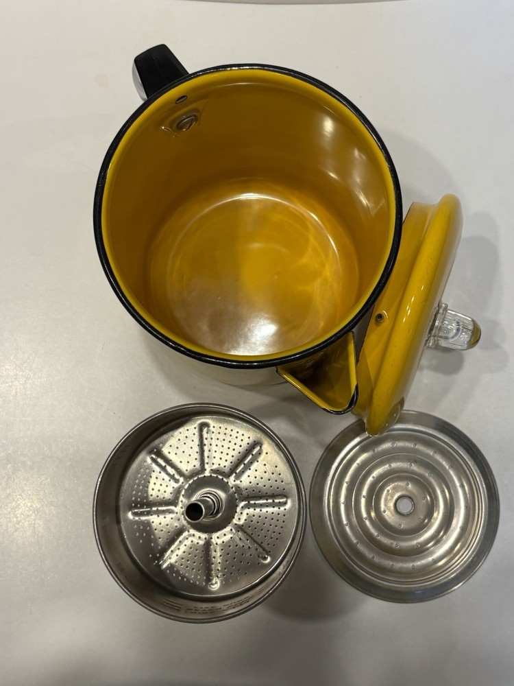 Vintage Yellow Enamelware Percolator Coffee Pot