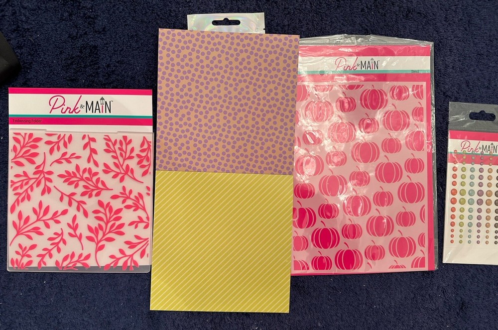 Pink & Main Embossing Folder, Enamel Dots, Sequins, Stencil And Paper Pad