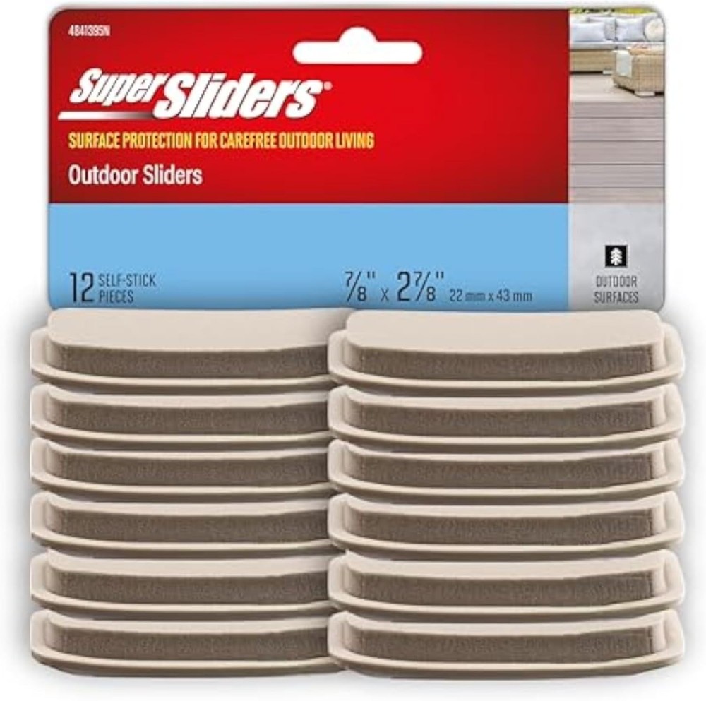 Durable 7/8" x 2 7/8" Rectangular Self-Adhesive Outdoor Sliders - Beige 12 Pack