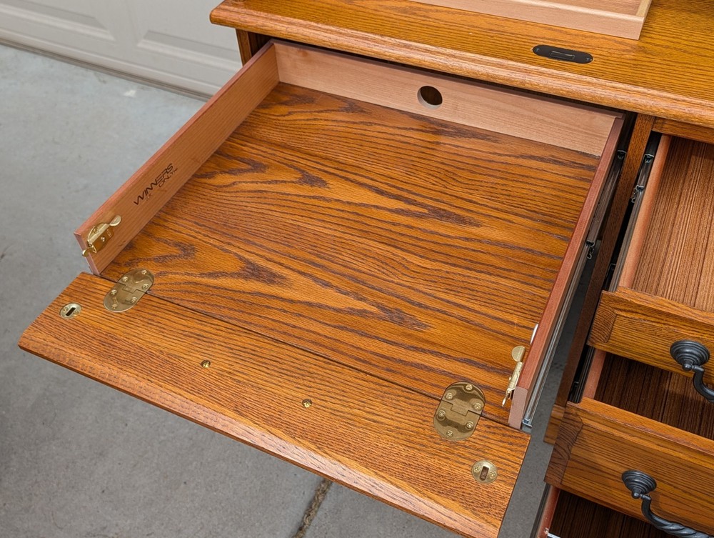 Solid Oak Roll-Top Desk by Winners Only Inc. – Locking Secretary Desk