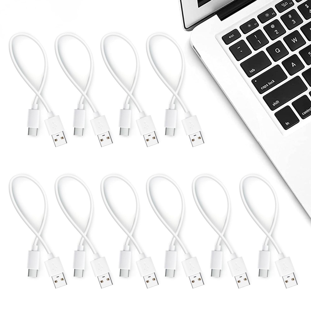 Short 1ft USB C Cable 10-Pack Bulk, A to Type C Fast Charging Cord White