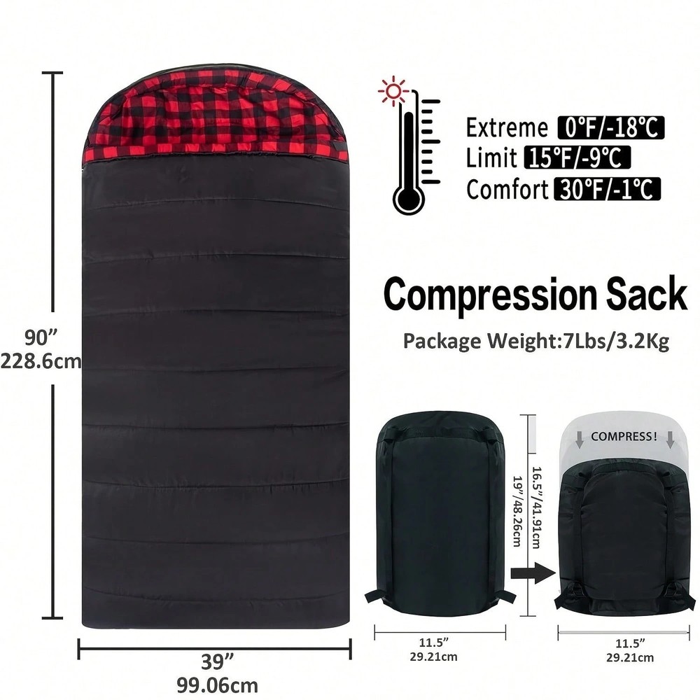 39x90" Oversized Adult Sleeping Bag Warm Flannel Lined Rectangular Bedroll