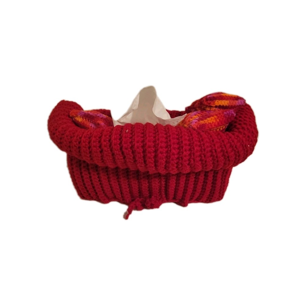 Vintage Handmade Red Crochet Couch/Sofa w/ Pillows Tissue Box Holder Rectangle