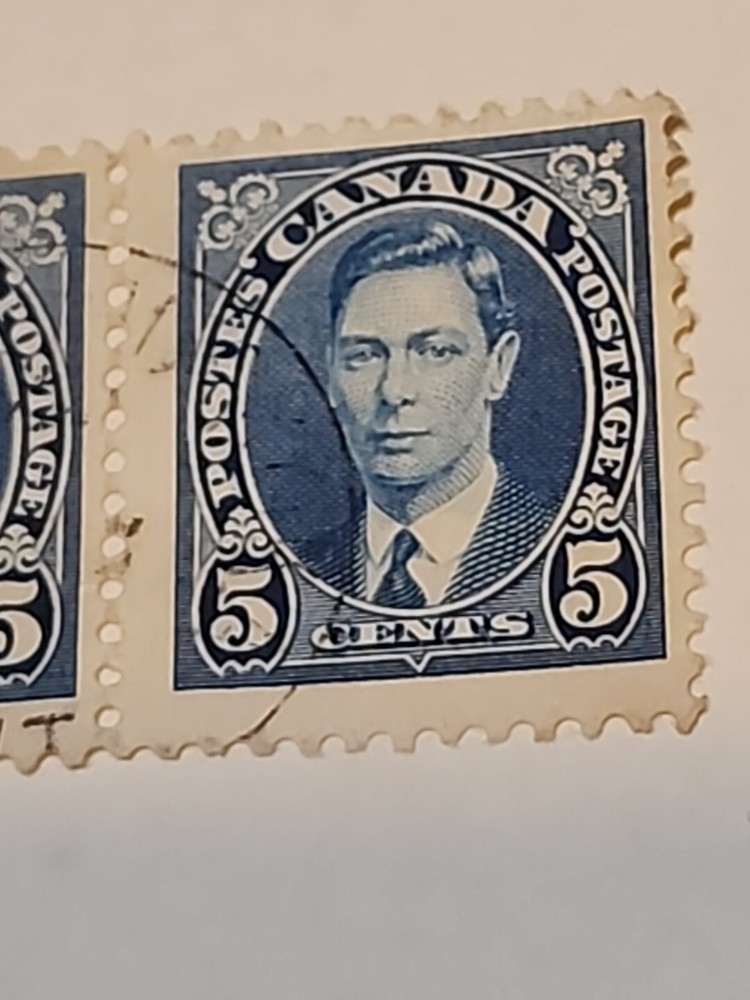 Canada #235 used 1937 5c King George VI Blue Pair - #E8