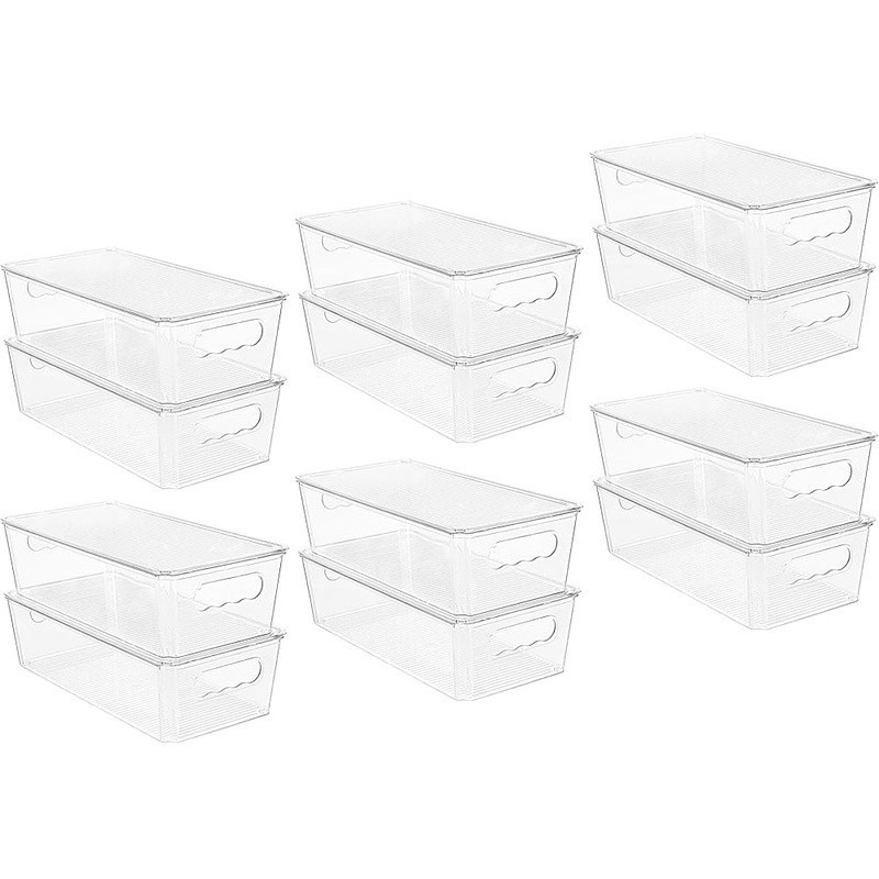 Clear Plastic Storage Bins W/ Lids Kitchen Pantry Organization & Refrigerator US