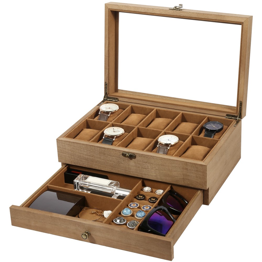 10Slots Watch Box Holder Solid Wood w/lear Top Jewelry Storage Display Case GIFT