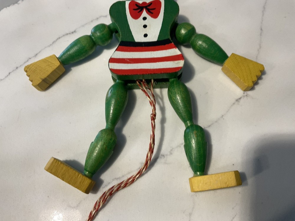 Vintage Austrian Wooden Frog Jumping Jack String Puppet