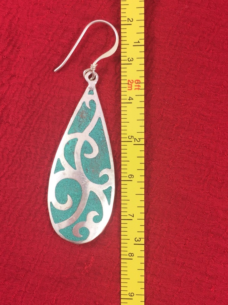 Handcrafted White Metal Earrings With Turquoise Stone