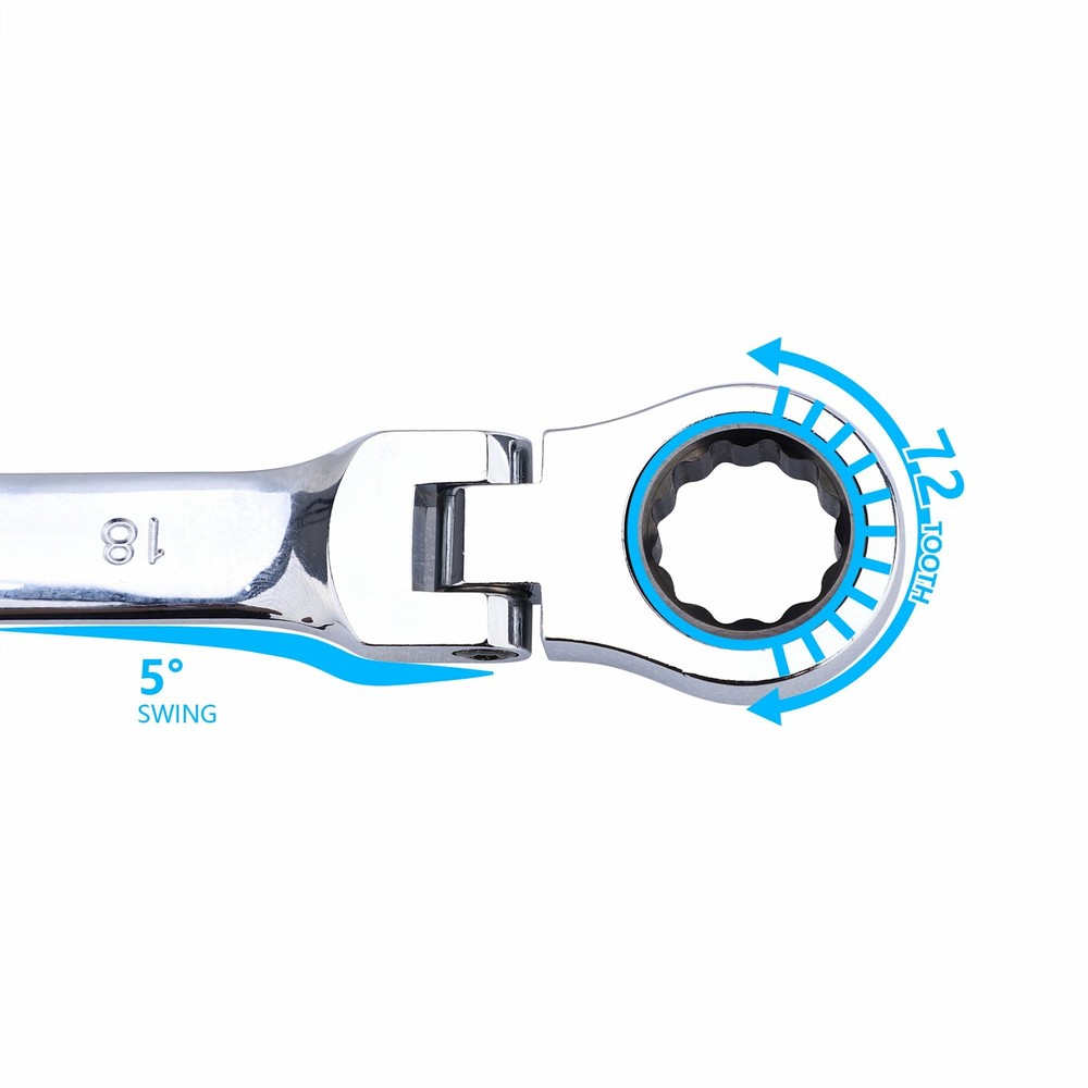 6Pc Double Box End Ratcheting Wrench Flex-Head Extra Long Heavy Duty Spanner Kit