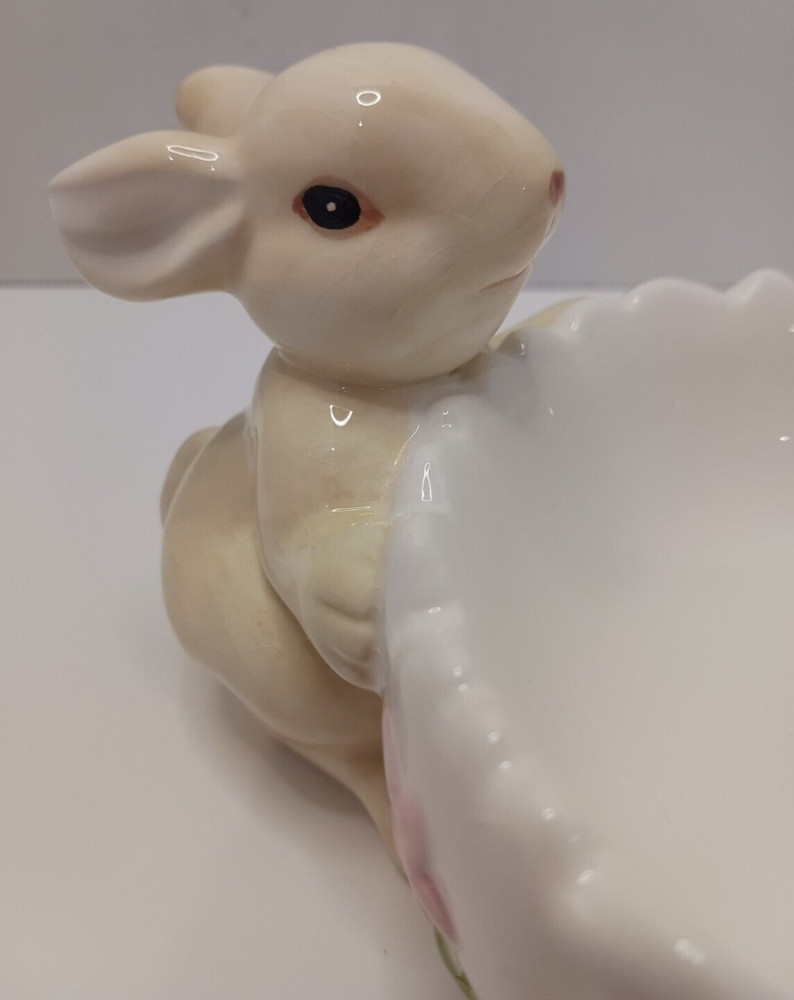 Ceramic Easter Candy Dish w/2 Bunnies/Flowers/Butterflies