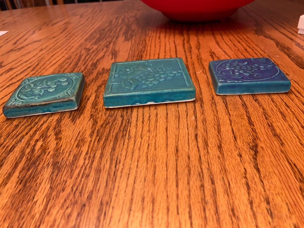 3 Studio Art Pottery Tile Cassa Bon Grapes Cherries - See pics!