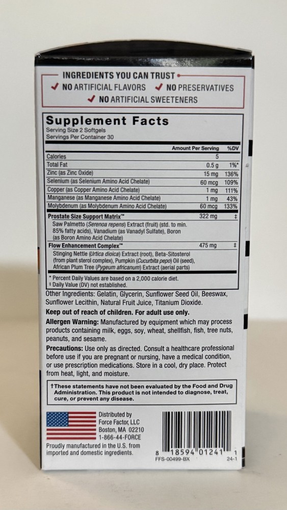 Force Factor Prostate With Beta-Sitosterol & Saw Palmetto - Exp 07/2028
