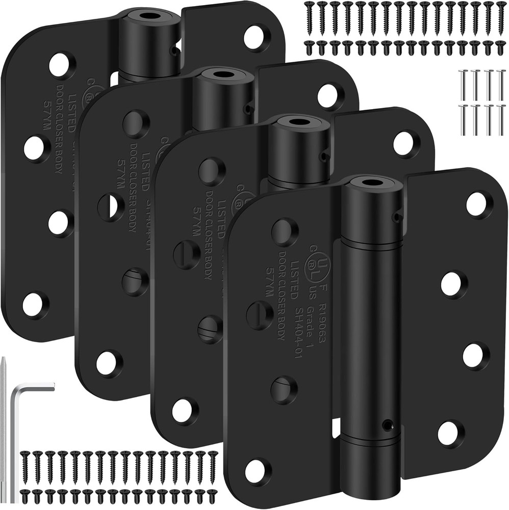 4 Pack 4 Inch Self Closing Door Hinges, 5/8" Radius Corners Spring Loaded Hinges