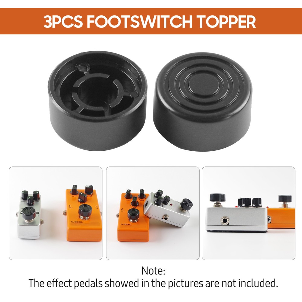 Guitar Effect Pedal Stomp Footswitch Topper Cap ABS Material 3-Pack Black