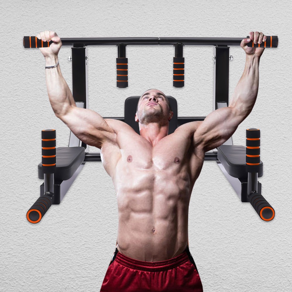 Wall Mounted Raise Dip Station Pull Up Bar Home Vertical Knee Exercise Equipment