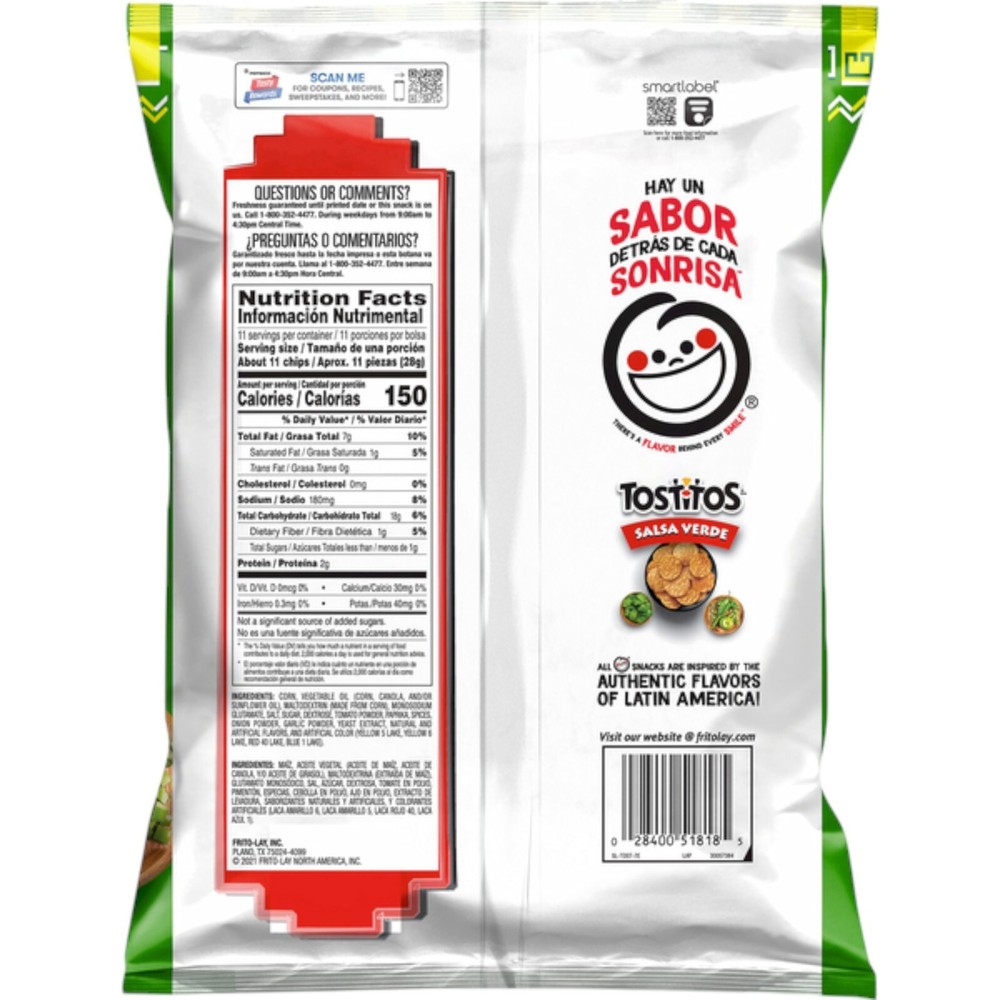 Tostitos Tortilla Chips Salsa Verde Flavored Rounds 11oz Bag