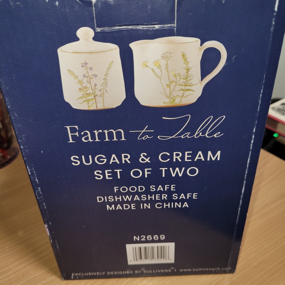 Sullivans Herb Imprinted Ceramic Sugar & Creamer Set with Box