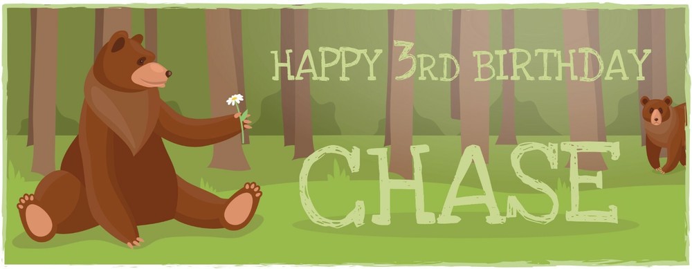 2 PERSONALISED BEAR BIRTHDAY PARTY BANNERS - ANY NAME & AGE
