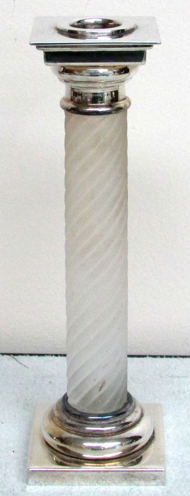 VINTAGE CRYSTAL & STERLING SILVER SINGLE COLUMN 8 INCH CANDLESTICK