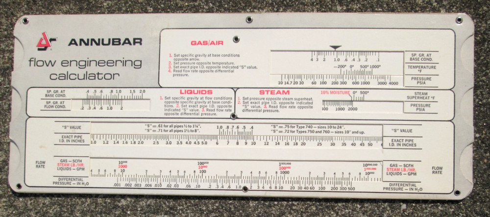 Annubar Flow Engineering Calculator Slide Rule Ellison Instrument DIV-Dieterich