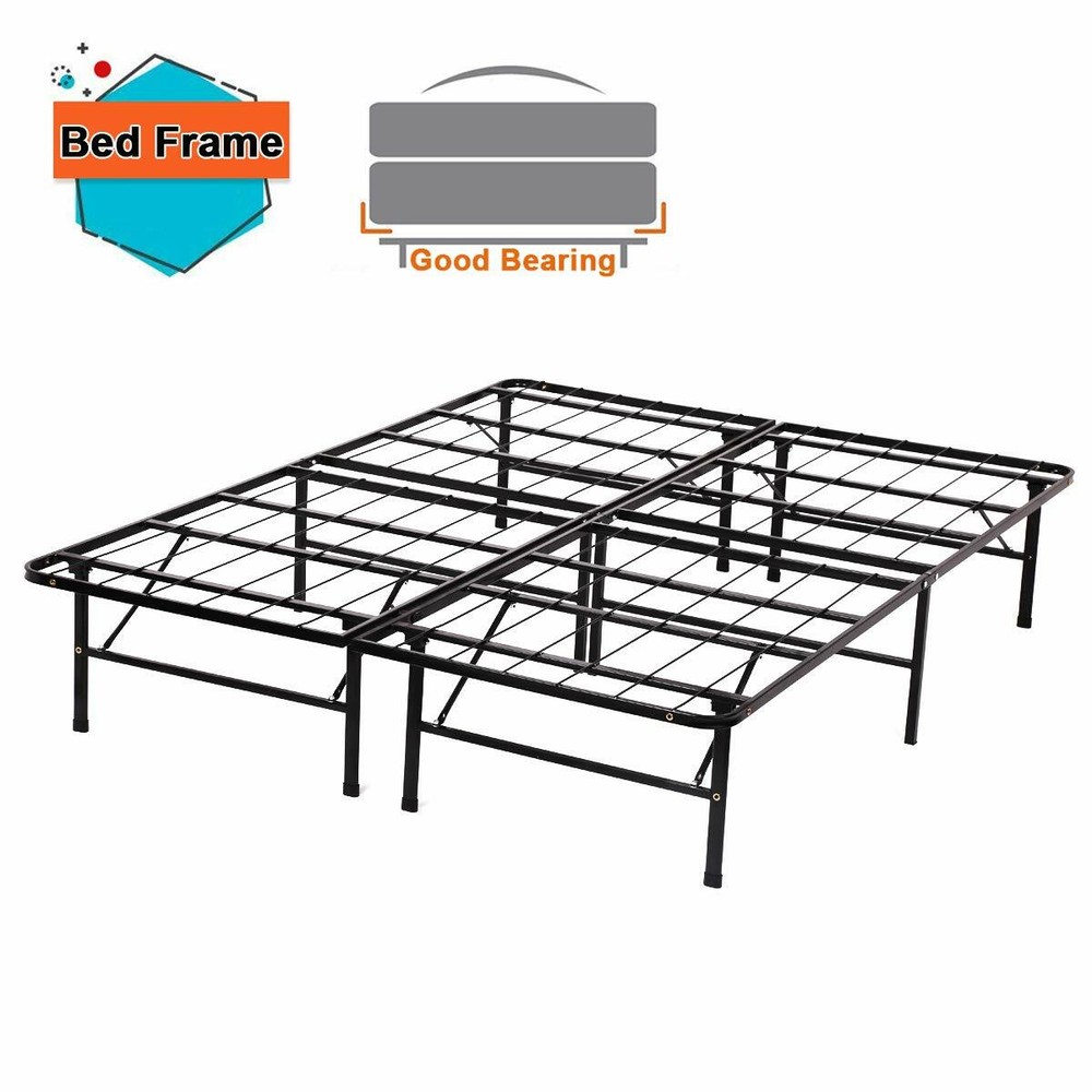 New Modern Bi-Fold Folding Platform Metal Bed Frame Mattress Foundation BF