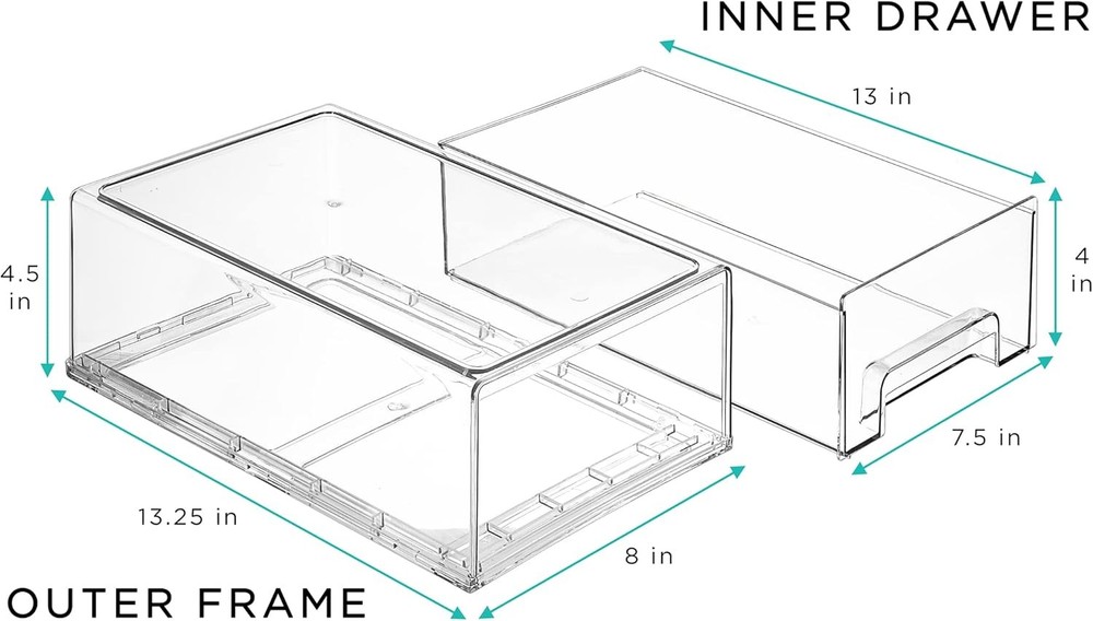 Sorbus Medium Clear Stackable Storage Drawers – 2-Pack Plastic Organizer Bins wi