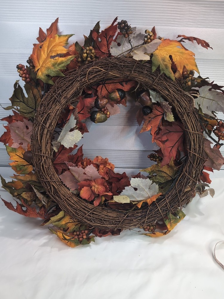 Fall Door Wreath Leaves And Florals Approx 22" Read Description