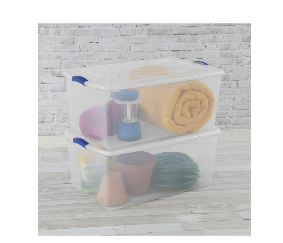 Sterilite 105 Quart Latch Box, Clear Plastic Storage Bin with Clear Lid, Blue