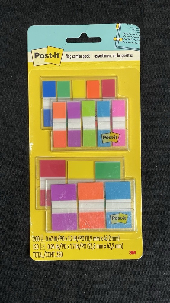 Post-it Flag Combo Pack 320 Flags 3M Assorted Colors Two Sizes NEW