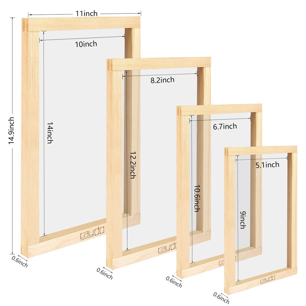 Caydo 4 Pieces 4 Size Screen Printing Frame with 110 Mesh for 4