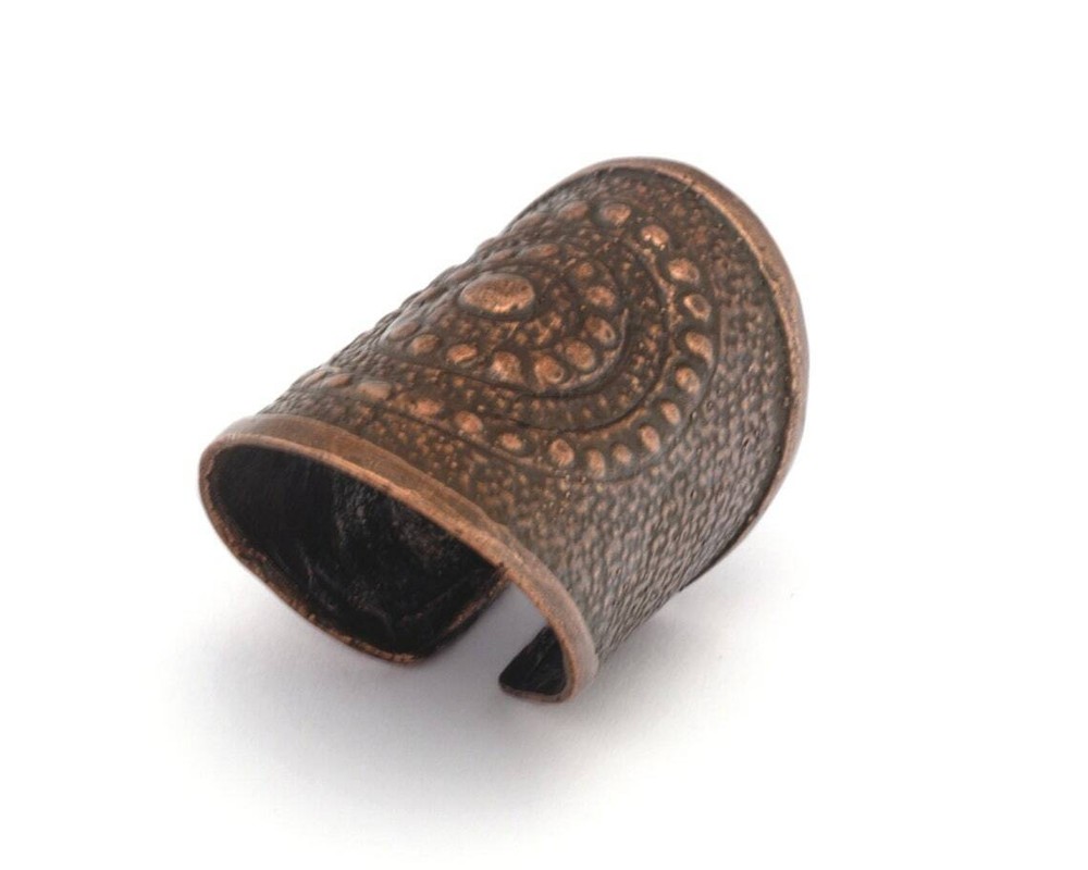 Tube Ethnic Patterned Adjustable Ring Antique Copper Plated Brass 8US size 3429