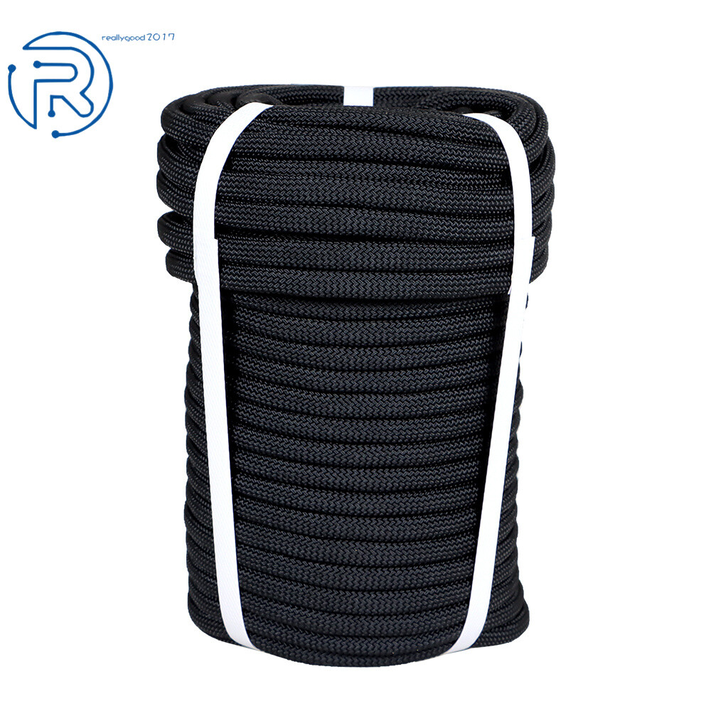 3/8" × 100' Black 3520Lbs Polyest Rope Climbing High Strong Pulling Braided Rope