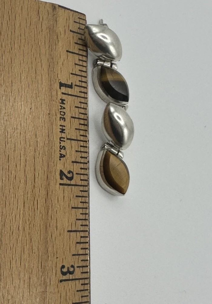 Mexico Tiger Eye Silver Stud Earrings Marked 950