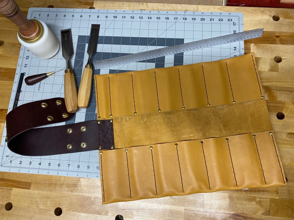 Leather Tool Roll Woodworking Chisel Organizer Storage Case Bag Hand Made in USA