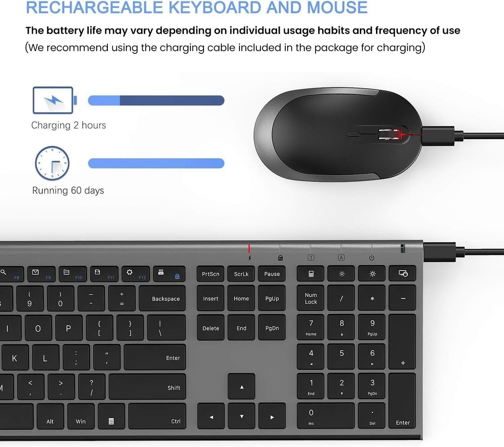 Vssoplor Vive Comb 2.4GHz Wireless Keyboard and Mouse Combo Grey