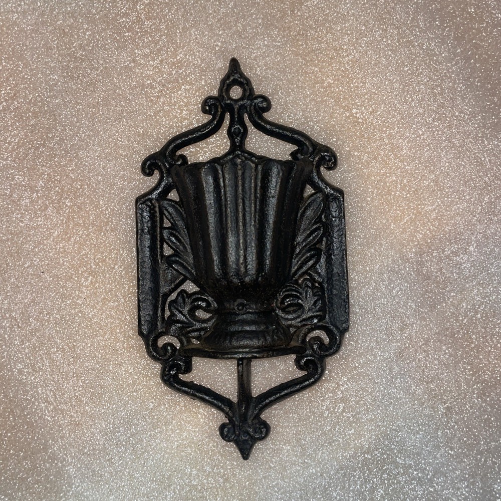 Antique Cast Iron Matchstick Holder Wall Hanging Rustic Decor 6"x3"