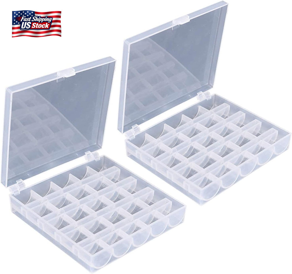 AKIRO 25 Slots Empty Bobbins Spools Box, Sewing Craft Plastic Case Storage Box f