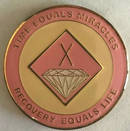 Narcotics Anonymous NA PINK 10 YEAR Gold Cream Medallion Chip Token Clean