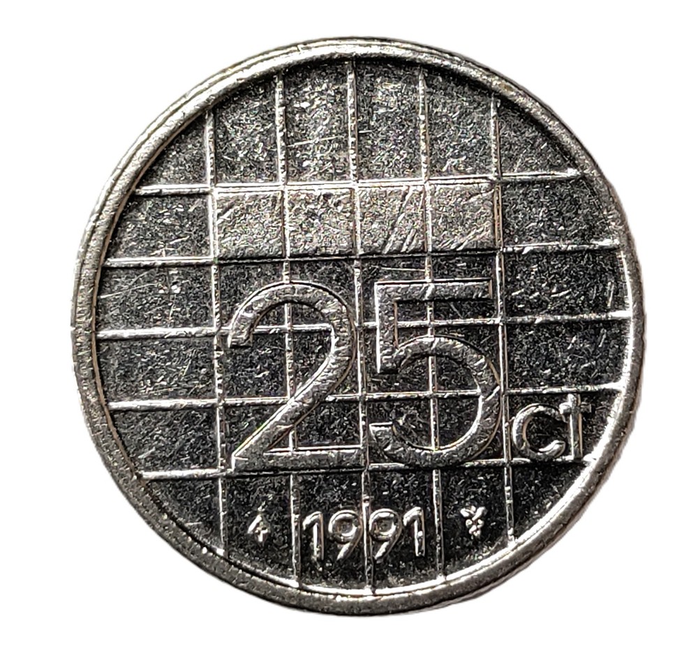 1991 Netherlands 25 Cent Coin KM# 204