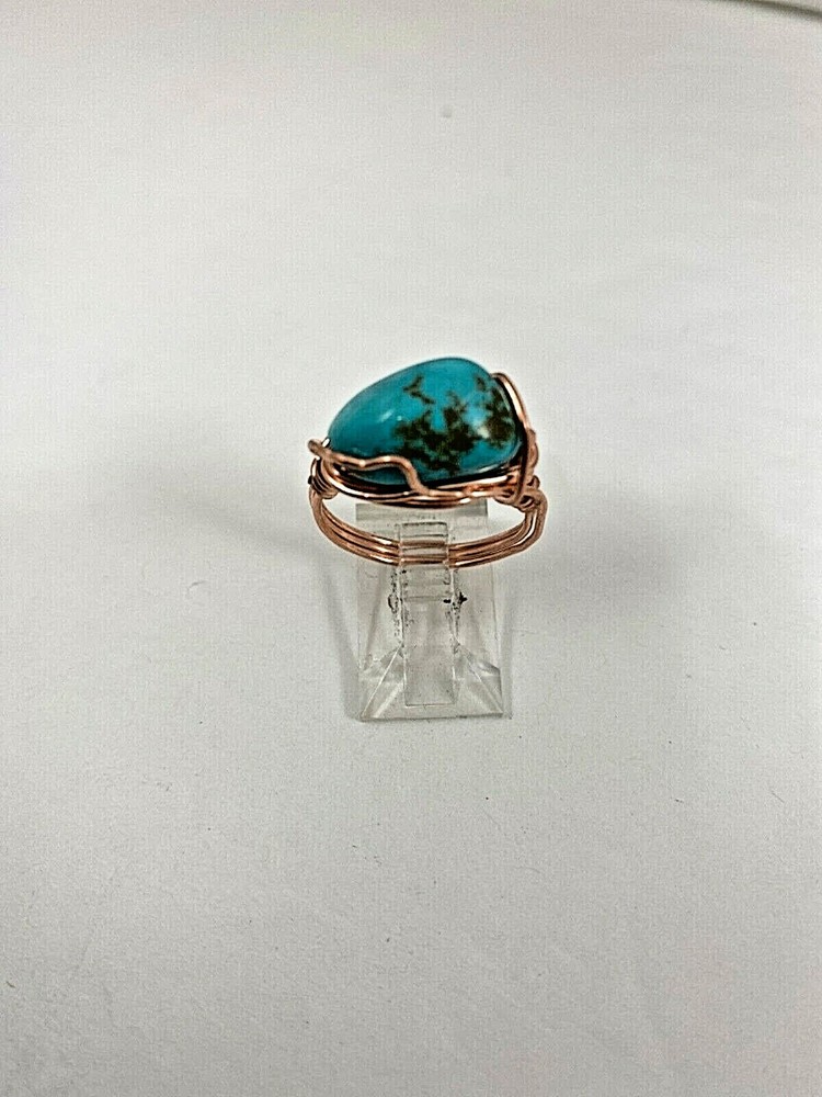 Handmade ~ Copper Wire Wrap ~ Turquoise Ring Size 8   #52