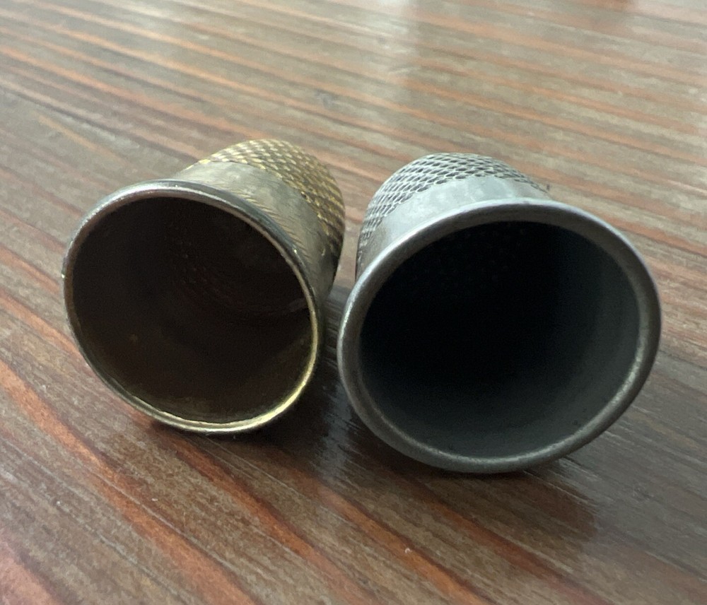 Antique Silver Tone , Two Thimbles Size 9 & 10