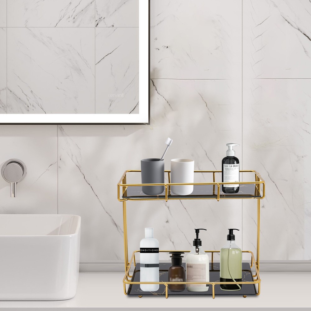 2-Tier Bathroom Countertop Organizer with Elegant Design for Makeup & Perfume
