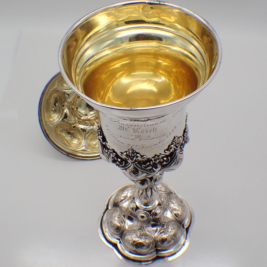 Gothic Style Covered Cup German 750 Silver 1869 Inscribed