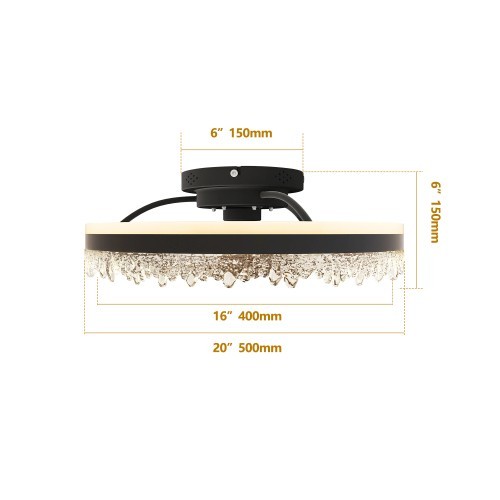 Ceiling fan 20-inch black smart ceiling fan light with silent function