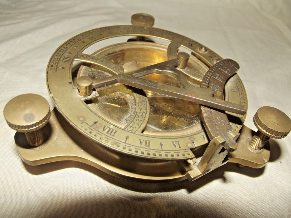 Brass Sundial & Compass Replica Maritime Navigation Aid