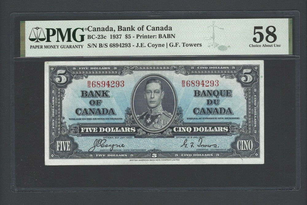 Canada 5 Dollars 1937 BC-23c About Uncirculated