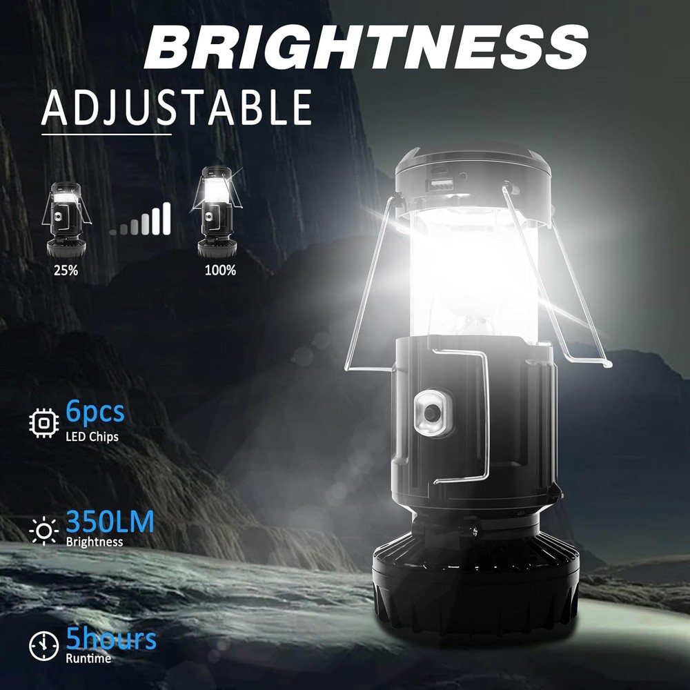 2-Pack Solar Camping Fan w/ Lantern, DIBMS Collapsible Powered Black